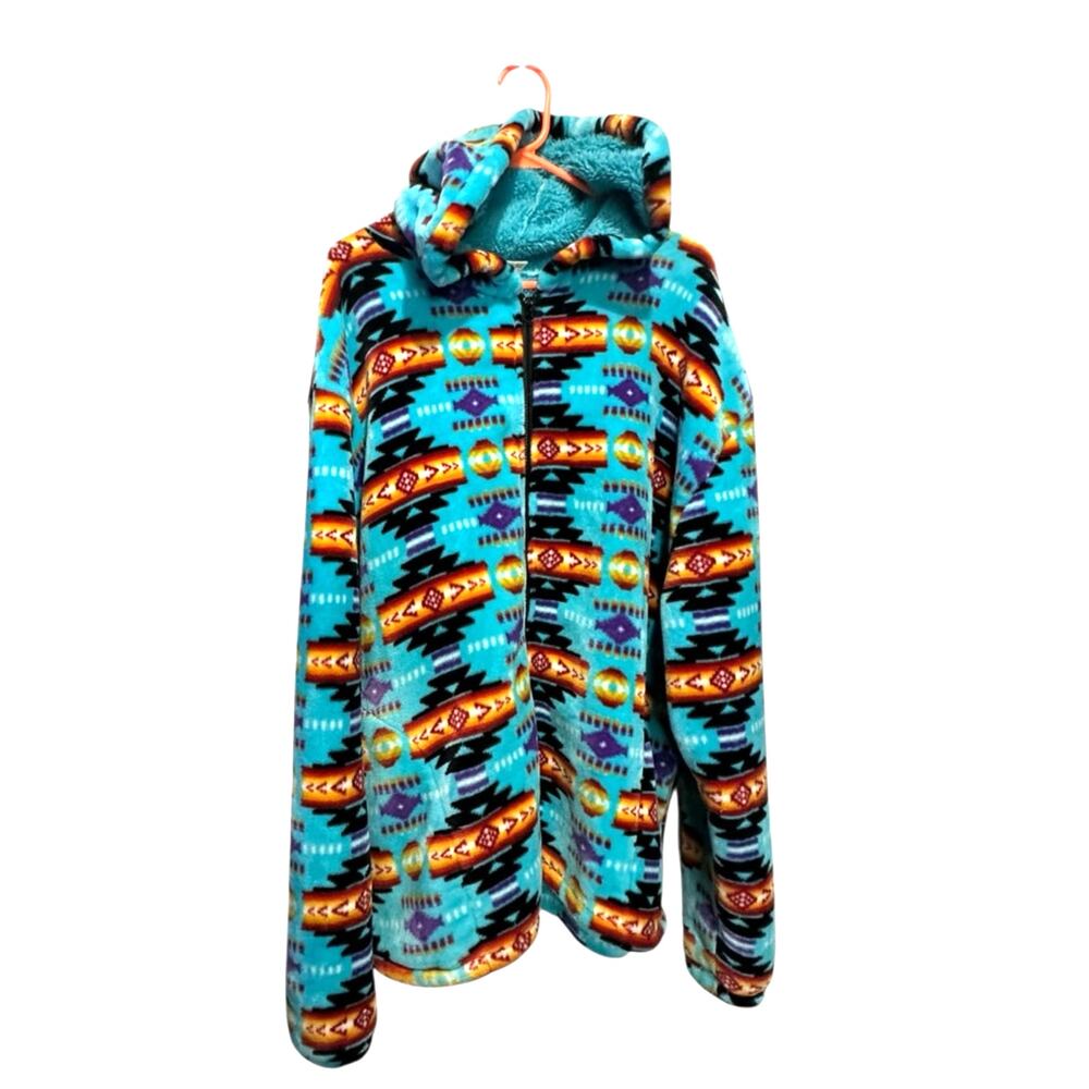 Nu Trendz Native American Aztec Southwest Fleece Sherpa Hoodie Full Zip Sz XL